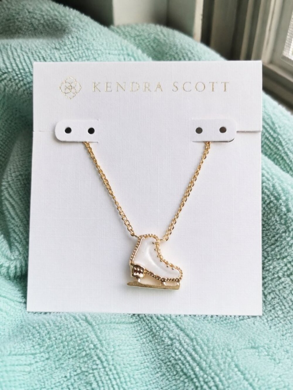 Kendra Scott Ice Skate Pendant Necklace Gold White Mother-of-Pearl Skater